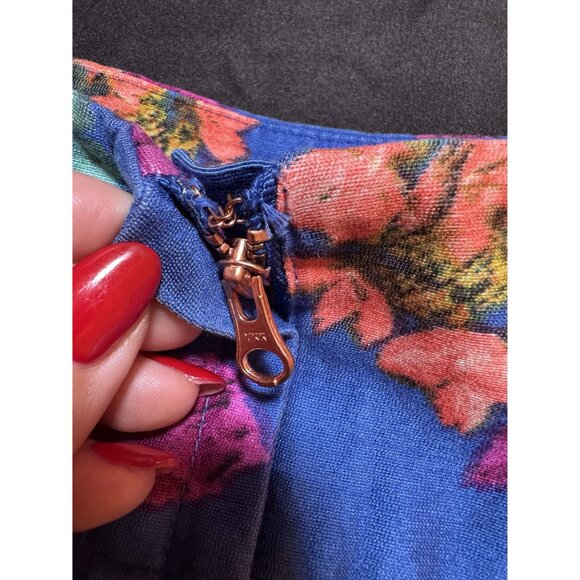 Maeve Floral A-Line Skirt Size 10 Blue Multicolor Cotton/Rayon/Silk Blend Pleate - Picture 7 of 8